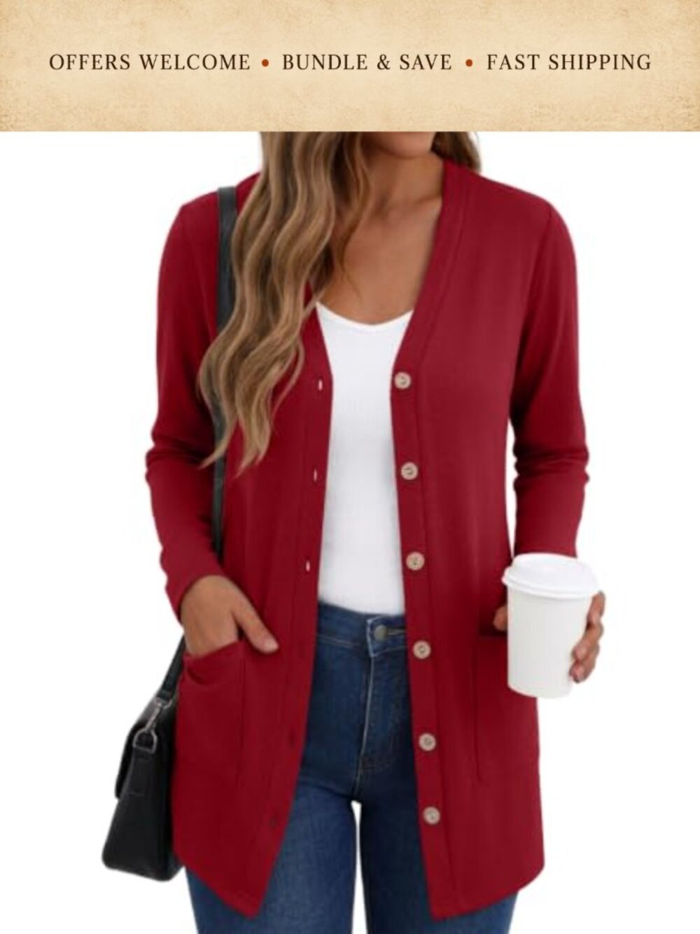 Women's Long Sleeve Button Down Lightweight Cardigan with Pockets